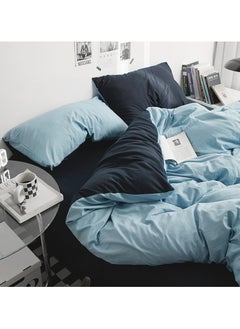 INFOSUN Duvet Cover Set King Size 4 Pcs, Include 1 Quilt Cover 220 x 240cm & 2 Pillow Cases 48 x 74cm & 1 Bedsheet 235 x 250cm, Super Soft Quality Cotton Bedding Set, NO Comforter - Locke Blue  - Image 3