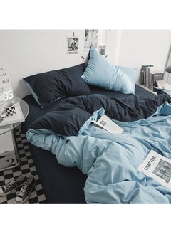 INFOSUN Duvet Cover Set King Size 4 Pcs, Include 1 Quilt Cover 220 x 240cm & 2 Pillow Cases 48 x 74cm & 1 Bedsheet 235 x 250cm, Super Soft Quality Cotton Bedding Set, NO Comforter - Locke Blue  - Image 4