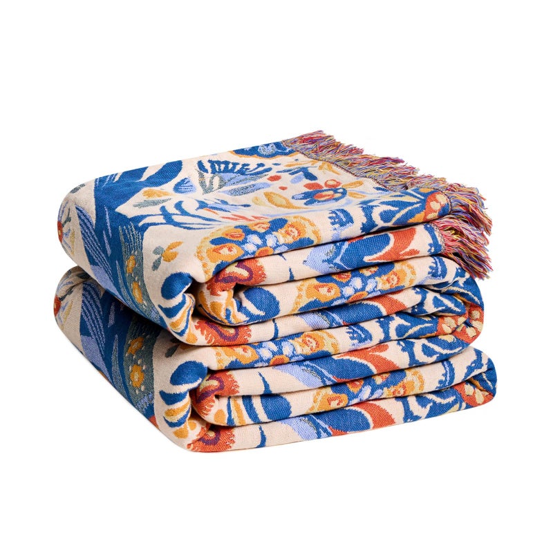 LUTBM Boho Throw Blanket for Bed Cotton Spring Blankets Twin Size for Bedroom Living Room All Season Lightweight Floral Bird Embroidery Breathable Quilt for Couch Sofa Chair 60"x80" Home Decor - Image 1