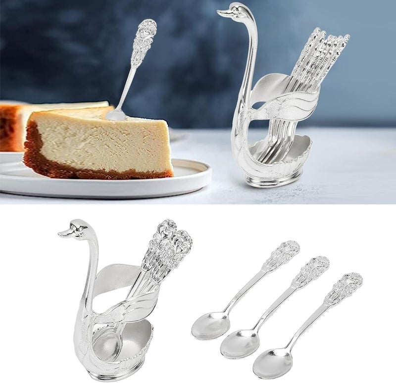 Dessert Spoon Set, 6Pcs Silver Metal Coffee Tea Spoons with Stand, for Restaurants and Cafes, Ideal for Kitchen Decor - Image 4