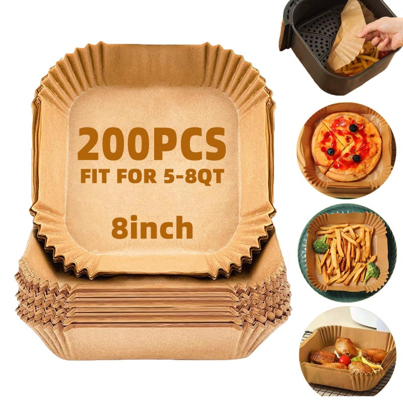 LYHOLKEER Air Fryer Liners Disposable200Pcs Parchment PaperLYHOLKEER 8IN Disposable Air Fryer Paper Liners for 58QT Air Fryer NonStick Square Liners Free of Bleach 