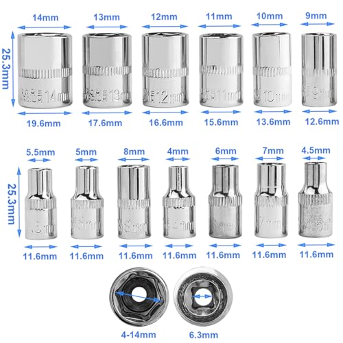 Wolfride 13Pcs 14 Drive Socket Set 4mm14mm 6 Point Shallow Socket Set Metric Socket Wrench Impact Socket - Image 3