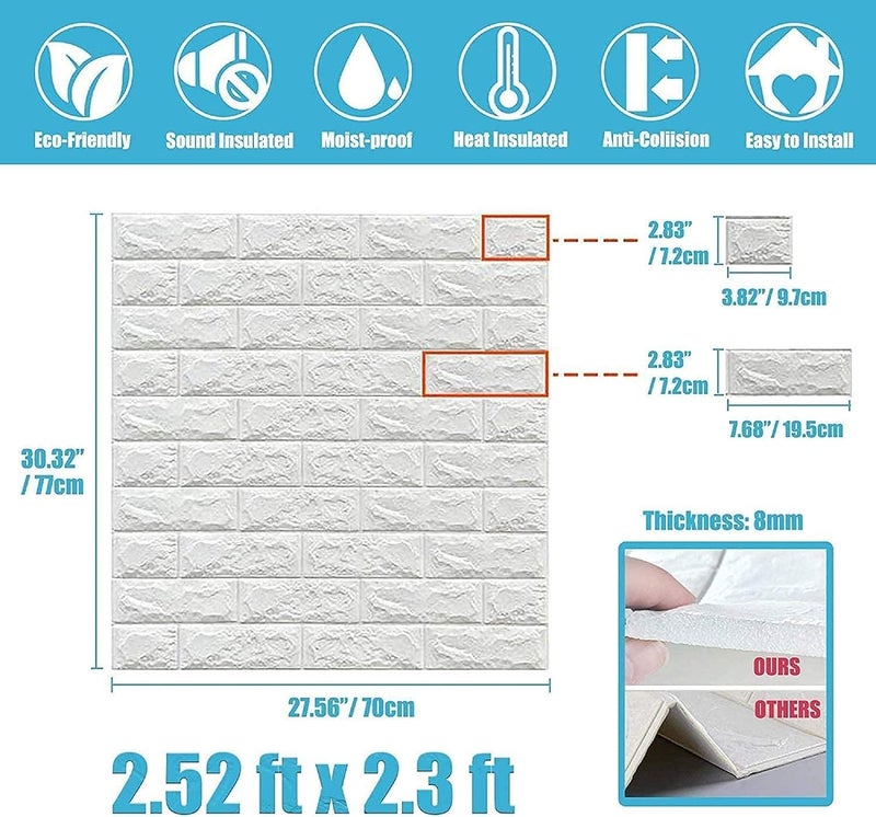 REXOTEX Self-Adhesive Waterproof PE Foam 3D Wall Panels Wallpaper Sticker for Bathroom, Living Room, and Home Decoratio (70 x 77cm) (Pack of 3) - Image 3