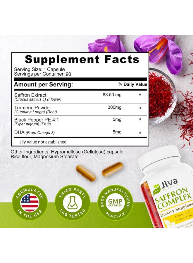 Jiva BOTANICALS Jiva Saffron Supplements - Pure Saffron Extract Capsules 88.5 mg with Turmeric & Black Pepper Supplement - Support Normal Eye Health, Mental Clarity, Mood Balance for Women & Men - 90 Count - Image 4