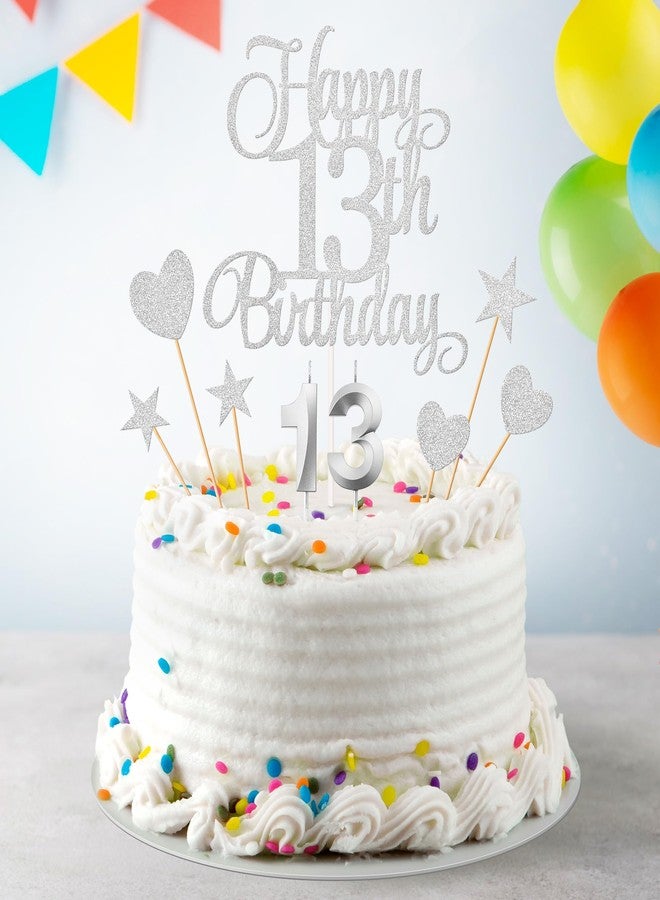 Lecferrarc 13th Birthday Cake Decorations, 13th Birthday Candles Cake Numeral Candles and Glitter Happy 13th Birthday Cake Toppers Set for Birthday Party Supplies (Silver) - Image 5