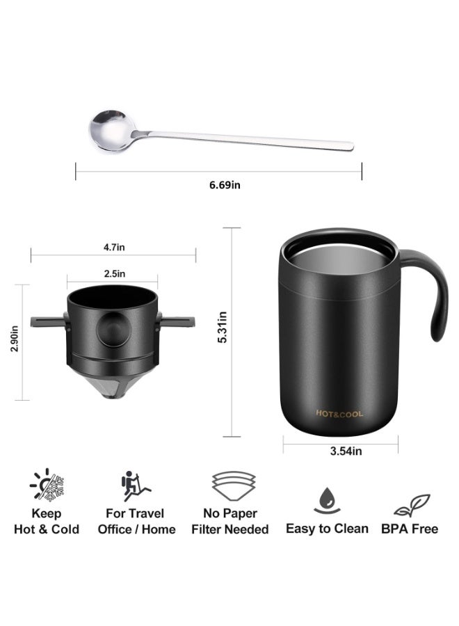 Portable Coffee Maker Set,Stainless Steel Coffee Mug With Collapsible Pour Over Filter, for Camping, Travel, and Office Use - Image 2