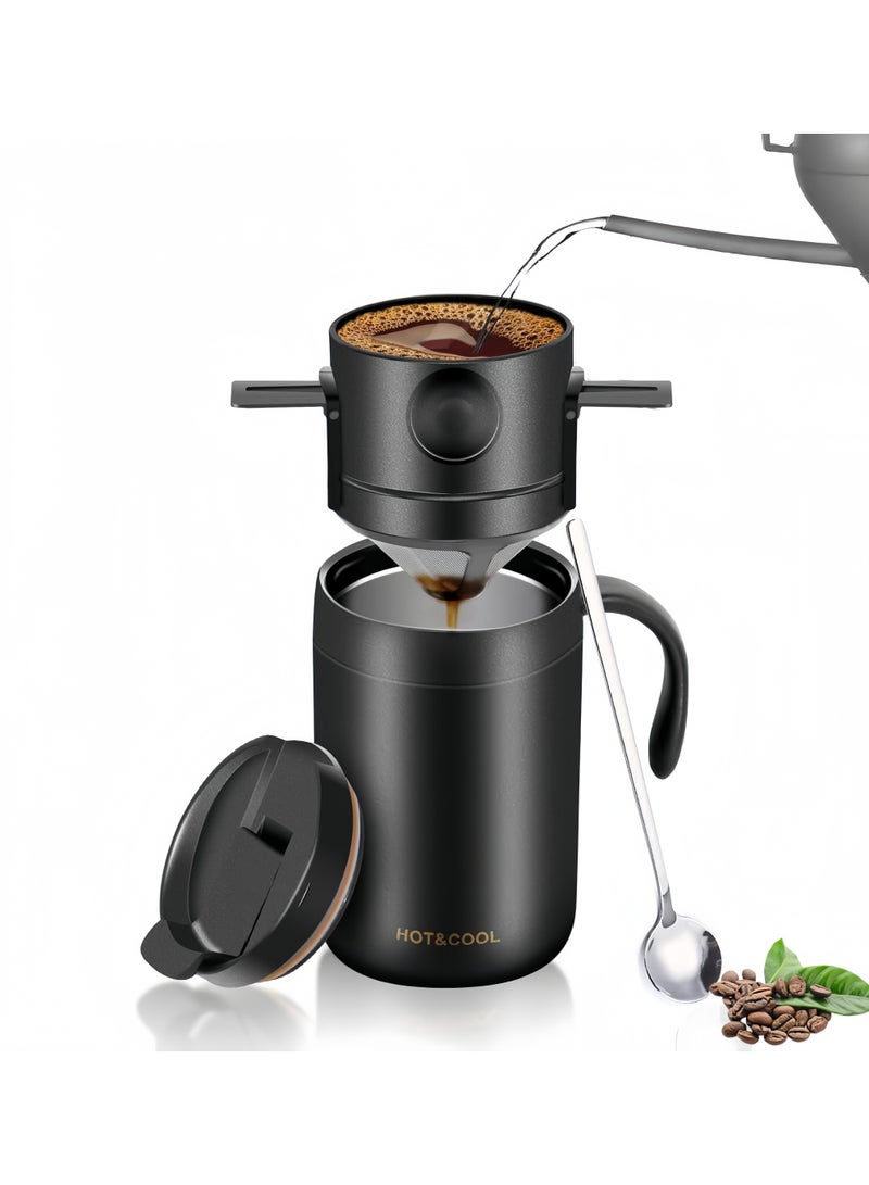 Portable Coffee Maker Set,Stainless Steel Coffee Mug With Collapsible Pour Over Filter, for Camping, Travel, and Office Use - Image 1