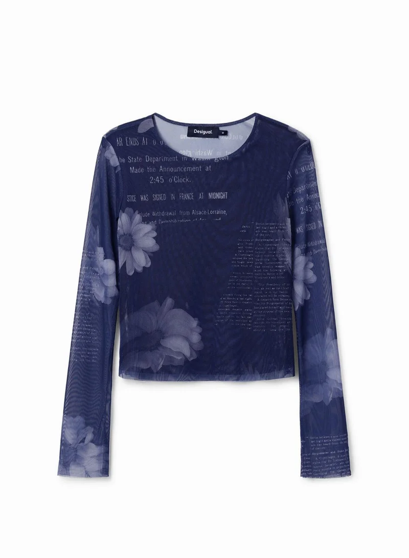 DESIGUAL Tulle Newspaper Round Neck T-Shirt
