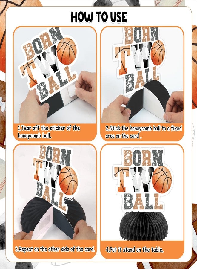 Funmemoir ديكورات عيد الميلاد الثاني من Funmemoir Sport - 8 قطع من قطع مركزية على شكل قرص العسل على شكل كرتين من Born Two، ديكورات حفلات عيد ميلاد على شكل كرة سلة وبيسبول وكرة قدم ورجبي وكرة قدم للأولاد - Image 5