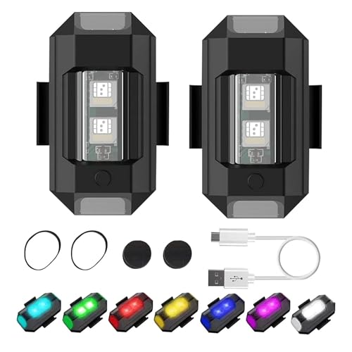 OTO2EYE PACK OF 2 Aluminium Airplane Light (7 Colors) Waterproof Universal Warning Signal Blinker Led Strobe Rechargeable Safety Light For Bike Motorcycles Cars Bicycle Drones Helmet - Image 1