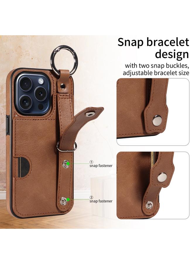 S-TOP Case For iPhone 15 Pro Max Calf Texture Wrist Card Slot Ring Phone Case - Image 2