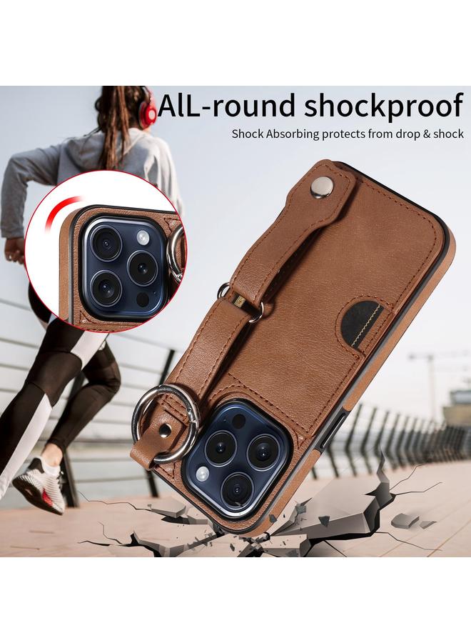 S-TOP Case For iPhone 15 Pro Max Calf Texture Wrist Card Slot Ring Phone Case - Image 5