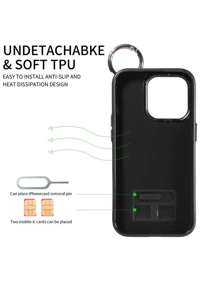 S-TOP Case For iPhone 15 Pro Max Calf Texture Wrist Card Slot Ring Phone Case - Image 3