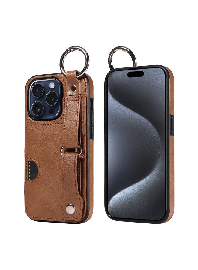 S-TOP Case For iPhone 15 Pro Max Calf Texture Wrist Card Slot Ring Phone Case - Image 1