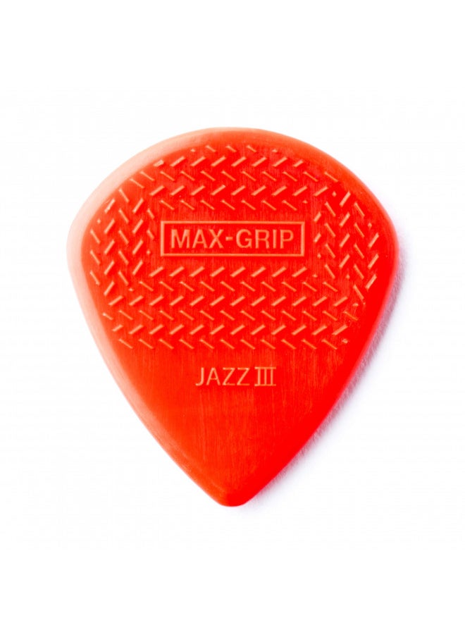 JIM DUNLOP JIM DUNLOP 471P3N Max Grip Jazz III Nylon Guitar Picks, Red, 6-Pack  - Image 1