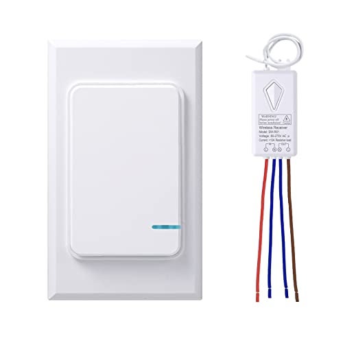 Thinkbee Wireless Light Switch and Receiver Kit, Mini Remote Control Switch with Wall Plate for Ceiling Lights, Lamps, Lighting Fixture, No Wiring No WiFi Needed, Outdoor 1969ft Indoor 328ft RF Range - Image 1