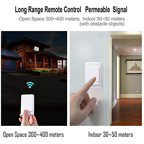 Thinkbee Wireless Light Switch and Receiver Kit, Mini Remote Control Switch with Wall Plate for Ceiling Lights, Lamps, Lighting Fixture, No Wiring No WiFi Needed, Outdoor 1969ft Indoor 328ft RF Range - Image 5