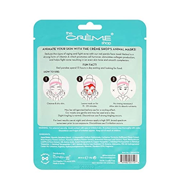 The Crème Shop Be Smooth, Skin! Animated Red Panda Face Mask, Retinol Facial Mask, K Beauty Sheet Mask - 3 Pack - Image 3