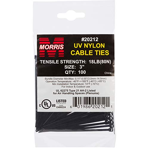 Morris Products Ultraviolet Black Nylon Cable Ties – 3 Inch Length –Heavy Duty, 18-Pound Tensile Strength – 0.71 Max Bundle Diameter - Cable Organization– UV Safe, UL Approved – Pack of 100 - Image 4