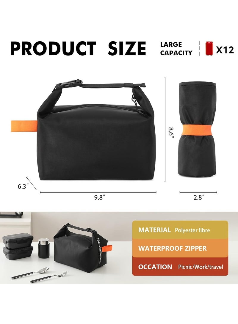 Relex Lunch bag for Adult Women Men, Reusable High Capacity Lunch Tote Bags, Small Leakproof Cooler Food Lunch Containers, Lunch box for Work, Travel, Outdoor, School Picnic, One Size (Black)  - Image 2