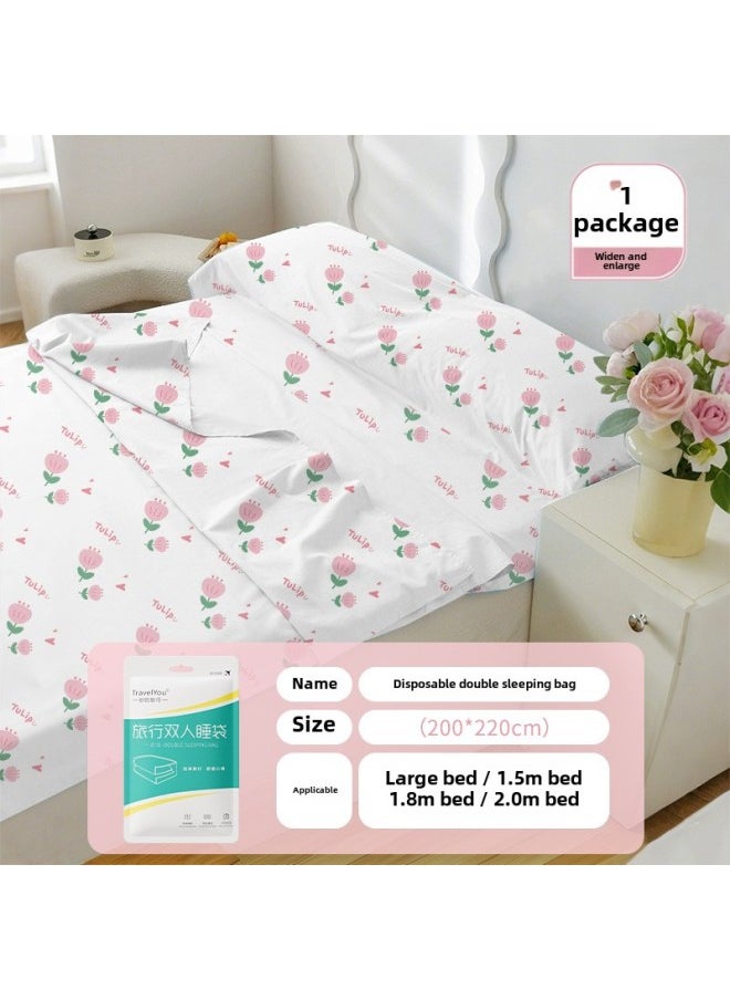 Generic Travel Disposable Sleeping Bag Hotel Dirty Winter Increase Thickened Travel Portable Suit Wash-Free One-Piece Quilt Cover-Color:Double Sleeping Bag 200*220cm (tulip)  - Image 1