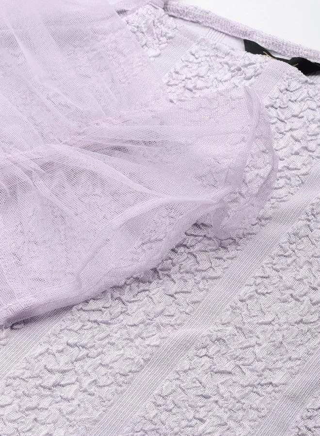 Freehand Freehand Women Lilac Mesh Sleeve Textured Top