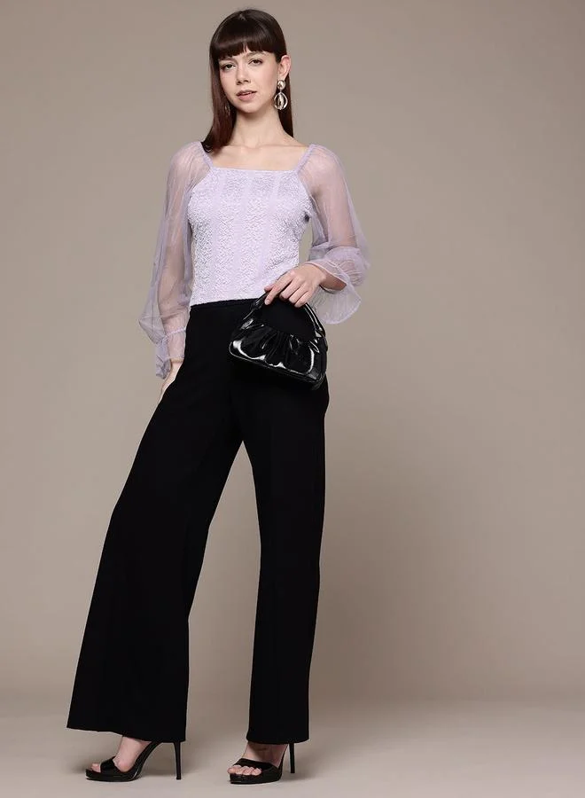 Freehand  Freehand Women Lilac Mesh Sleeve Textured Top for Women | Best Price UAE