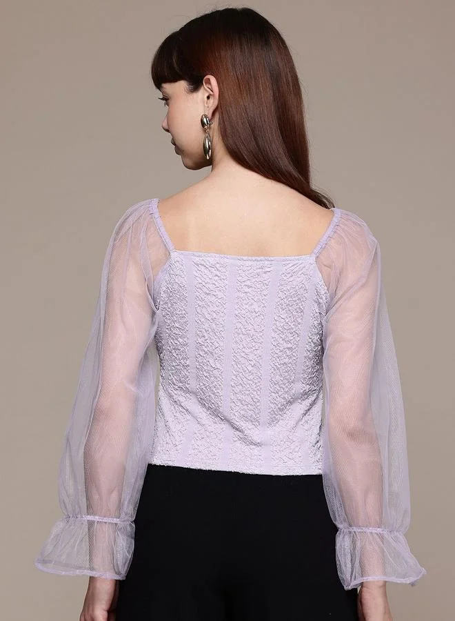 Freehand  Freehand Women Lilac Mesh Sleeve Textured Top for Women | Best Price UAE