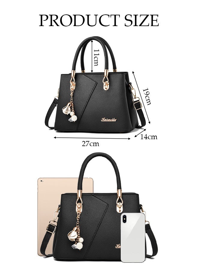 DUNISO Women's Shoulder Bag, Soft Leather Messenger Bag, Simple And Fashionable Handbag, Geometric Bag With Flower Pendant, Adjustable Shoulder Strap, Suitable For Commuting, Travel, Shopping, Storage And Organization - Image 2
