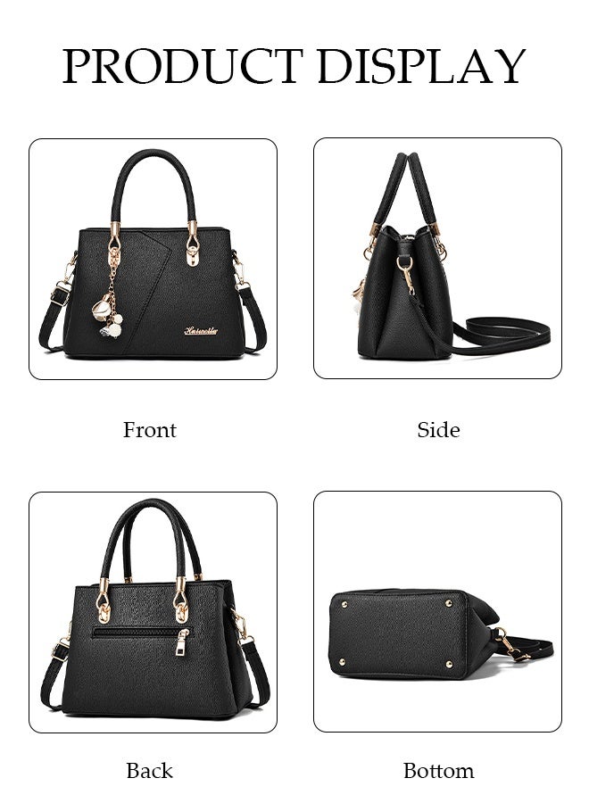 DUNISO Women's Shoulder Bag, Soft Leather Messenger Bag, Simple And Fashionable Handbag, Geometric Bag With Flower Pendant, Adjustable Shoulder Strap, Suitable For Commuting, Travel, Shopping, Storage And Organization - Image 3