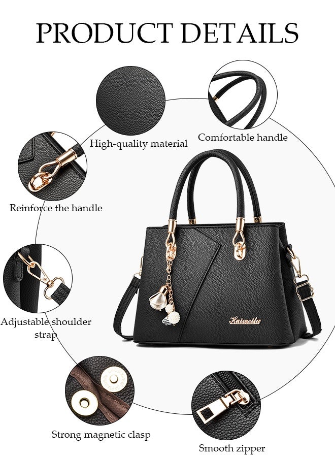 DUNISO Women's Shoulder Bag, Soft Leather Messenger Bag, Simple And Fashionable Handbag, Geometric Bag With Flower Pendant, Adjustable Shoulder Strap, Suitable For Commuting, Travel, Shopping, Storage And Organization - Image 4