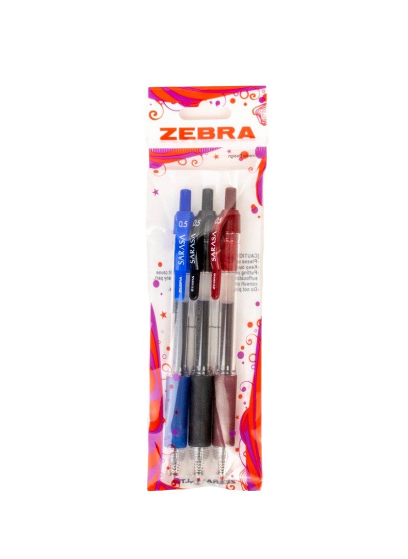 ZEBRA Sararsa Pen 0.5mm, for Writing , Sketching , Drawing , Note-Taking , Pack of 3 Colors  - Image 1
