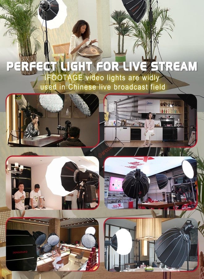 IFOOTAGE 60W LED Light Monolights,Continous Lighting,8 Special Lighting Effects,CRI98 3000 to 12200LUX,Rf 97/100,APP/Button Control(Carry Bag - Image 4
