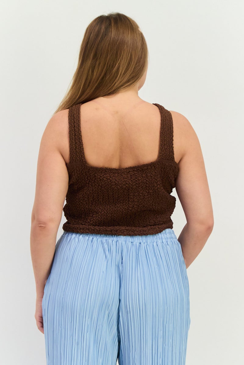 MANGO بلوزة نسائية بدون أكمام بتصميم فتحة مفتاحية، بني داكن - Image 2