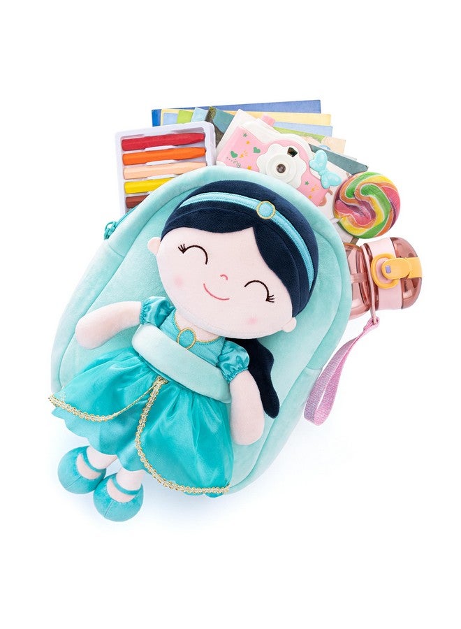Gloveleya Toddler Backpack For Girls Kids Backpacks Soft Girl Toys Plush Baby Girl Gifts With Plush Princess Jasmins Doll Aqua 9" - Image 1