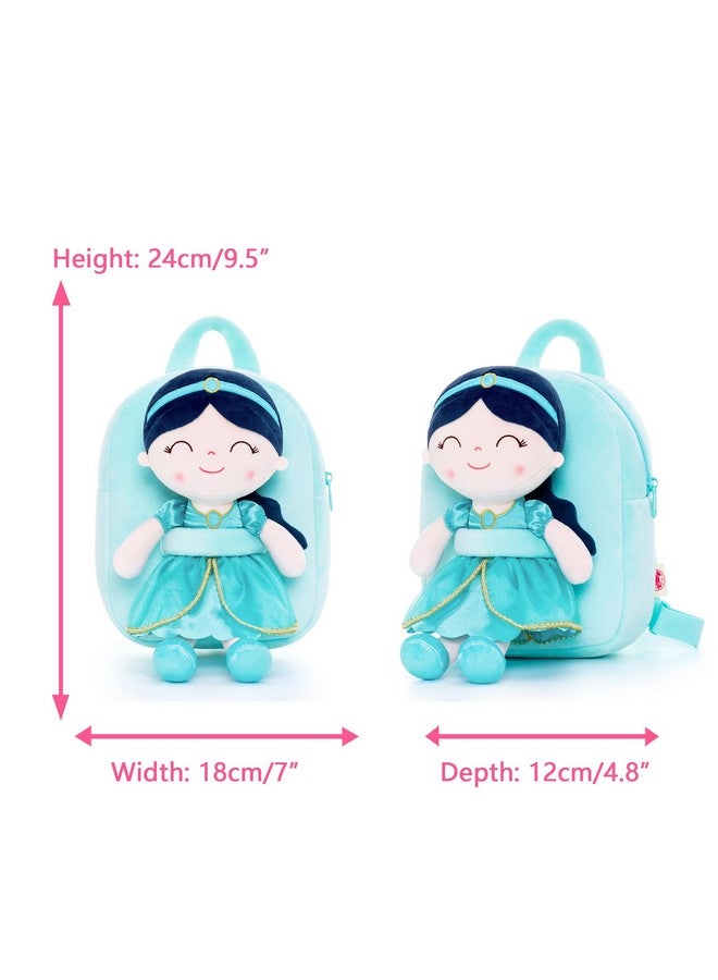 Gloveleya Toddler Backpack For Girls Kids Backpacks Soft Girl Toys Plush Baby Girl Gifts With Plush Princess Jasmins Doll Aqua 9" - Image 2
