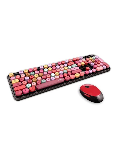 Wireless Keyboard and Mouse Combo Ergonomic Full-Sized 104-Key Cute Round Keycaps Keyboard (Black)