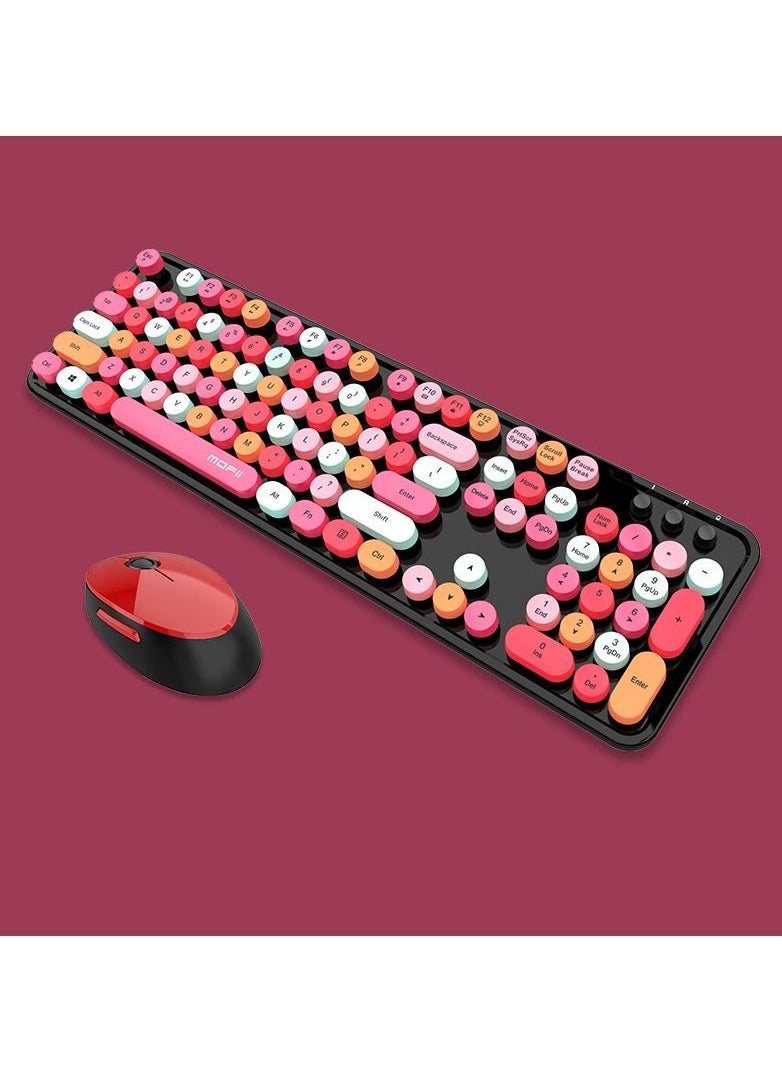 Wireless Keyboard and Mouse Combo Ergonomic Full-Sized 104-Key Cute Round Keycaps Keyboard (Black)