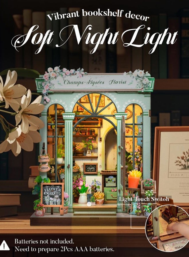 Cutefun Book Nook Kit - DIY Miniature Dollhouse Kit for Adults and Teens, French Flower Shop Mini House Building Kit with LED, 3D Wooden Puzzle for Beginner Creative Gifts (Champs-Élysées Florist) - Image 3