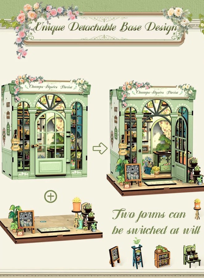 Cutefun Book Nook Kit - DIY Miniature Dollhouse Kit for Adults and Teens, French Flower Shop Mini House Building Kit with LED, 3D Wooden Puzzle for Beginner Creative Gifts (Champs-Élysées Florist) - Image 4