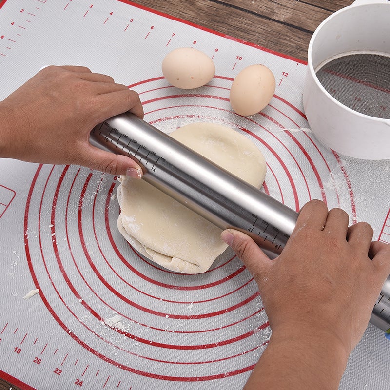 Household 17 Inch Stainless Steel Rolling Pin With Scale Adjustable Roller Flour Stick Rolling Pin Kneading Pad Flour Pad - Image 4