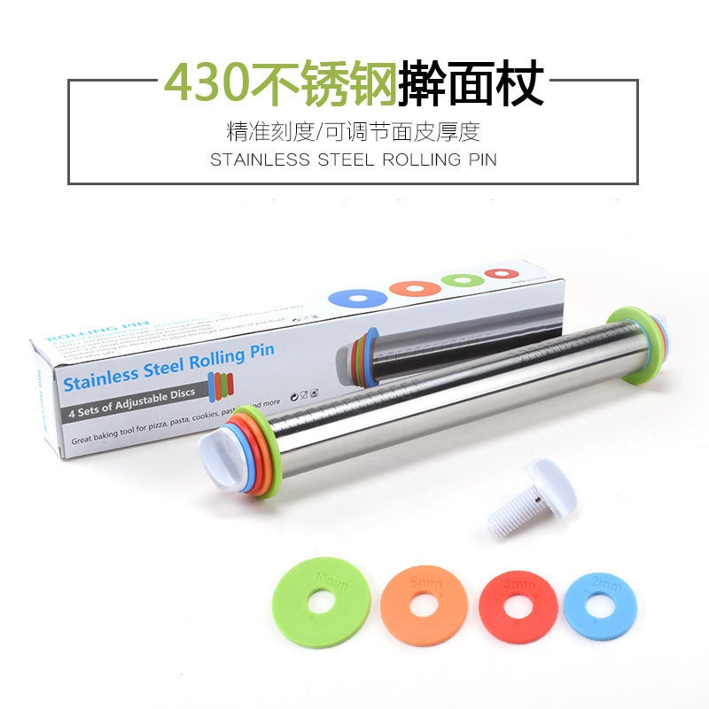 Household 17 Inch Stainless Steel Rolling Pin With Scale Adjustable Roller Flour Stick Rolling Pin Kneading Pad Flour Pad - Image 3