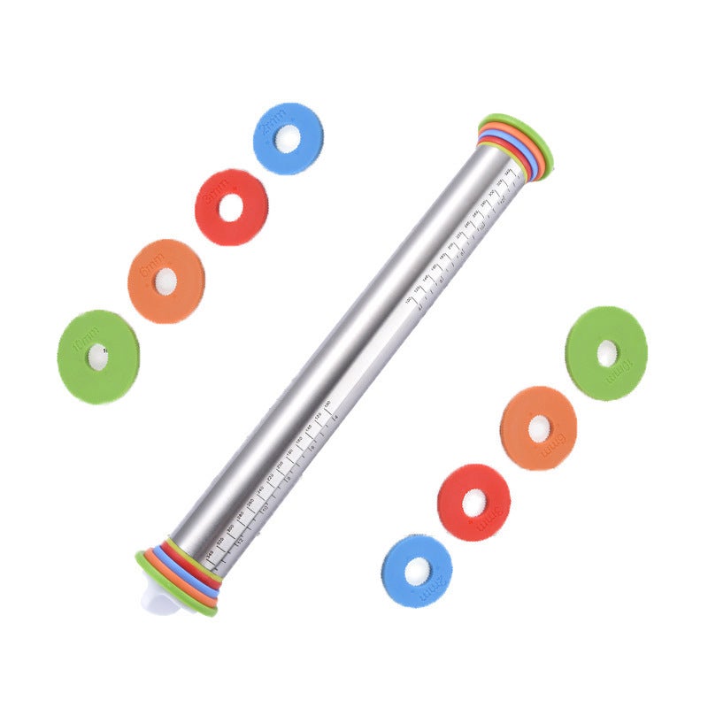 Household 17 Inch Stainless Steel Rolling Pin With Scale Adjustable Roller Flour Stick Rolling Pin Kneading Pad Flour Pad - Image 1