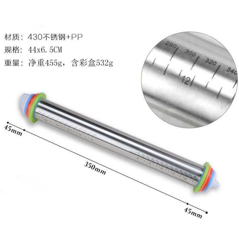 Household 17 Inch Stainless Steel Rolling Pin With Scale Adjustable Roller Flour Stick Rolling Pin Kneading Pad Flour Pad - Image 5