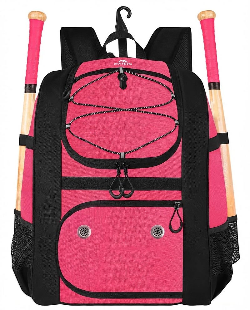 MATEIN Softball Bag for Girls, Girls Baseball Backpack, Baseball Equipment Bags Fit T-Ball Bat & Helmet, Sports Backpack with Fence Hook & Shoe Compartment, Softball Gifts for Youth, Pink - Image 1