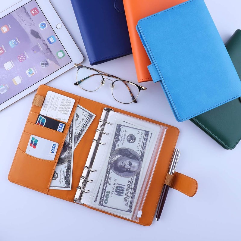 Antner A6 PU Leather Refillable 6 Ring Notebook Binder for A6 Filler Paper, Loose Leaf Personal Planner Binder Cover with Magnetic Buckle for Budget, Dark Yellow - Image 3