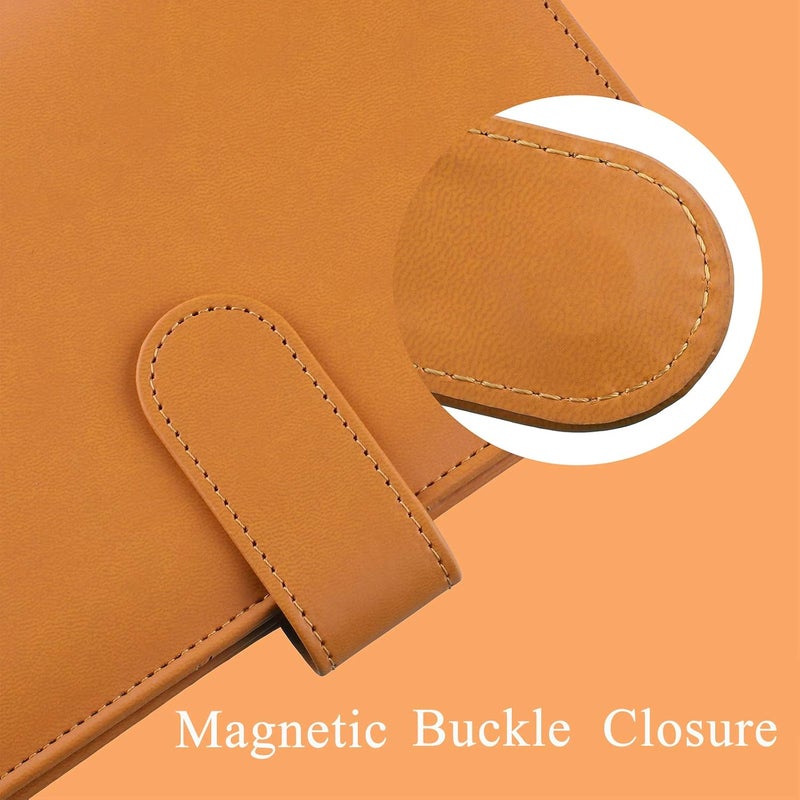 Antner A6 PU Leather Refillable 6 Ring Notebook Binder for A6 Filler Paper, Loose Leaf Personal Planner Binder Cover with Magnetic Buckle for Budget, Dark Yellow - Image 4