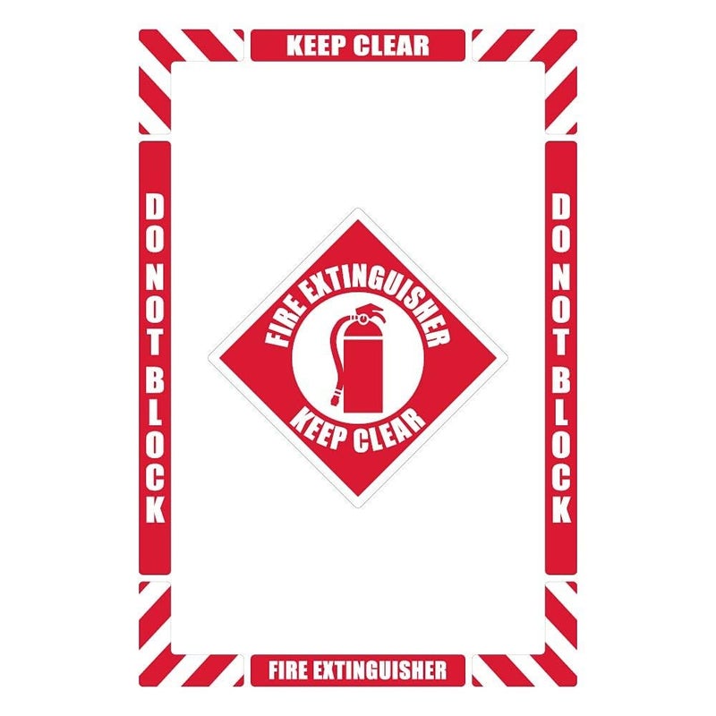 NMC Fire Extinguisher Keep Clear WalkOn Floor Marking Kit with Textured NonSlip Surface Configurable Includes 12 X 12 Center Floor Sign and Marking Strips with Corner Angles WFK07