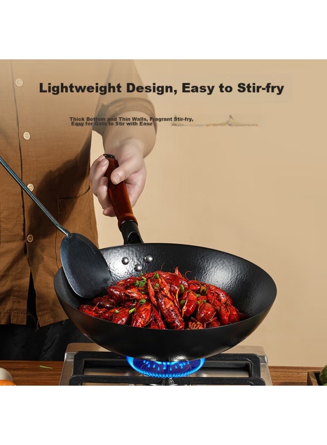 Gold Deposit Jin Cun Zhangqiu Wok Iron Pan, Uncoated, For Home Cooking, Round Bottom, Non-stick, Traditional Forged Cast Iron Pan, Pre-seasoned - Image 1