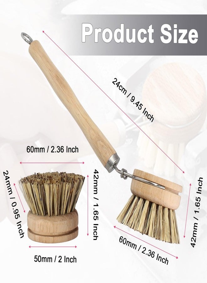 HARSKIYER Wooden Dish Brush Set, 4 Natural Bristle Replacement Heads with 1 Sturdy Wooden Handle, Palm Kitchen Scrub Brush for Pots, Pans, Vegetables and Cookware - Image 2